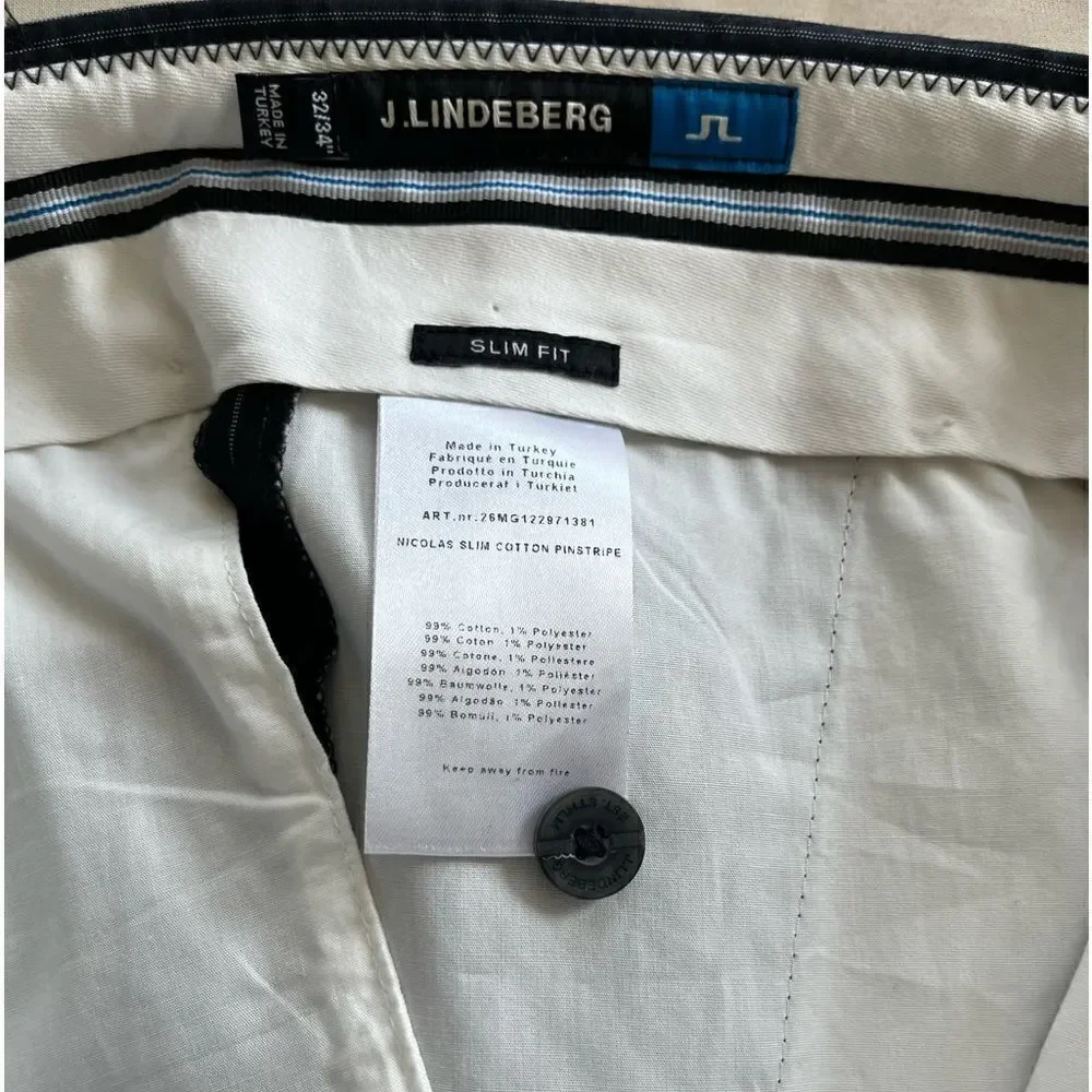 NWT J. Lindeberg Slim Fit F/F Black/White Pinstripe Casual Dress Pants Size 32